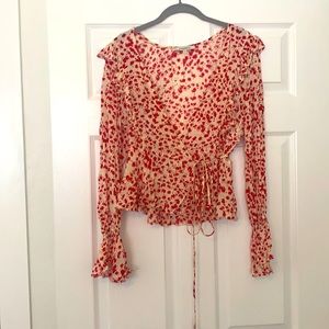 Olivaceous Floral Red Wrap Top